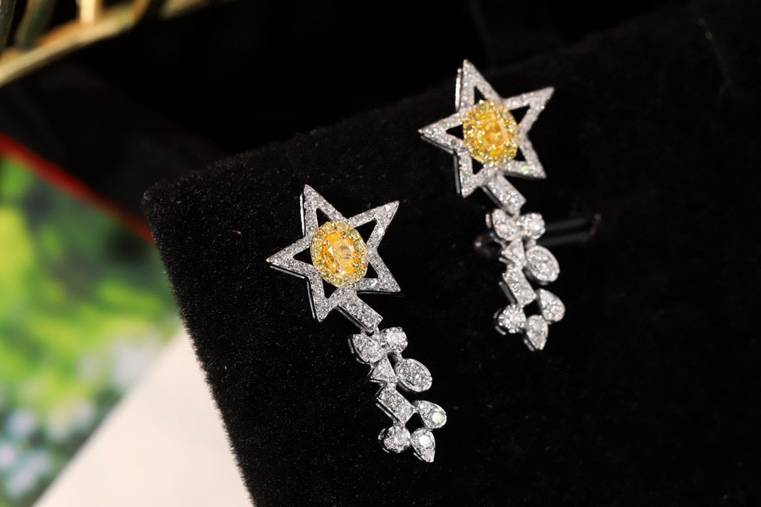 Comet Diamond Earrings, 18K Solid Gold Yellow Diamond Star Stud earrings,gift for her