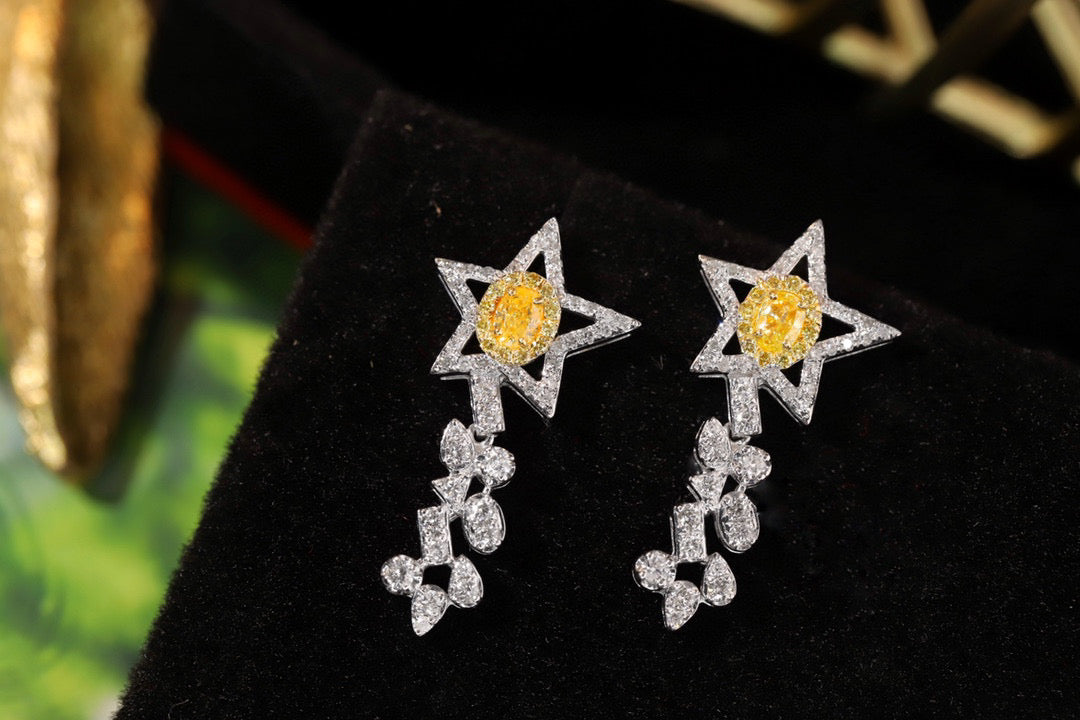 Comet Diamond Earrings, 18K Solid Gold Yellow Diamond Star Stud earrings,gift for her