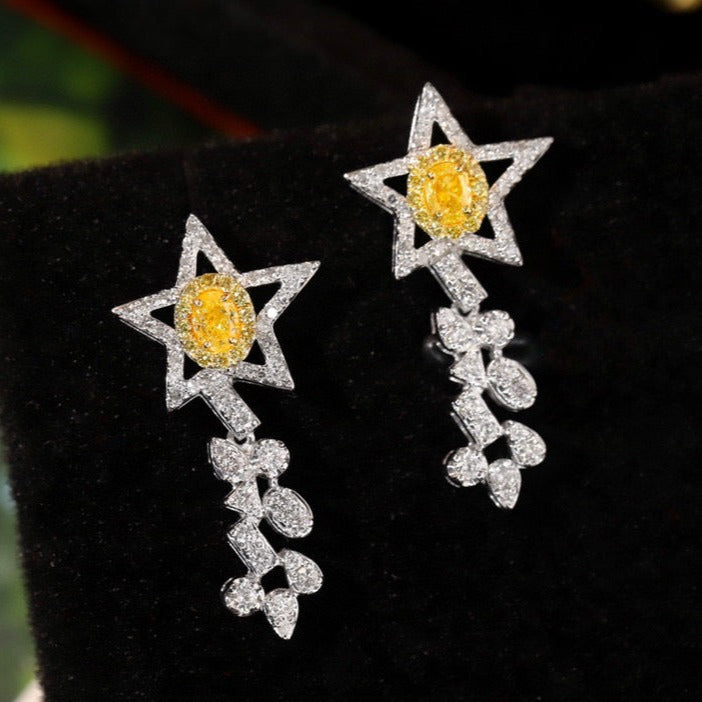 Comet Diamond Earrings, 18K Solid Gold Yellow Diamond Star Stud earrings,gift for her