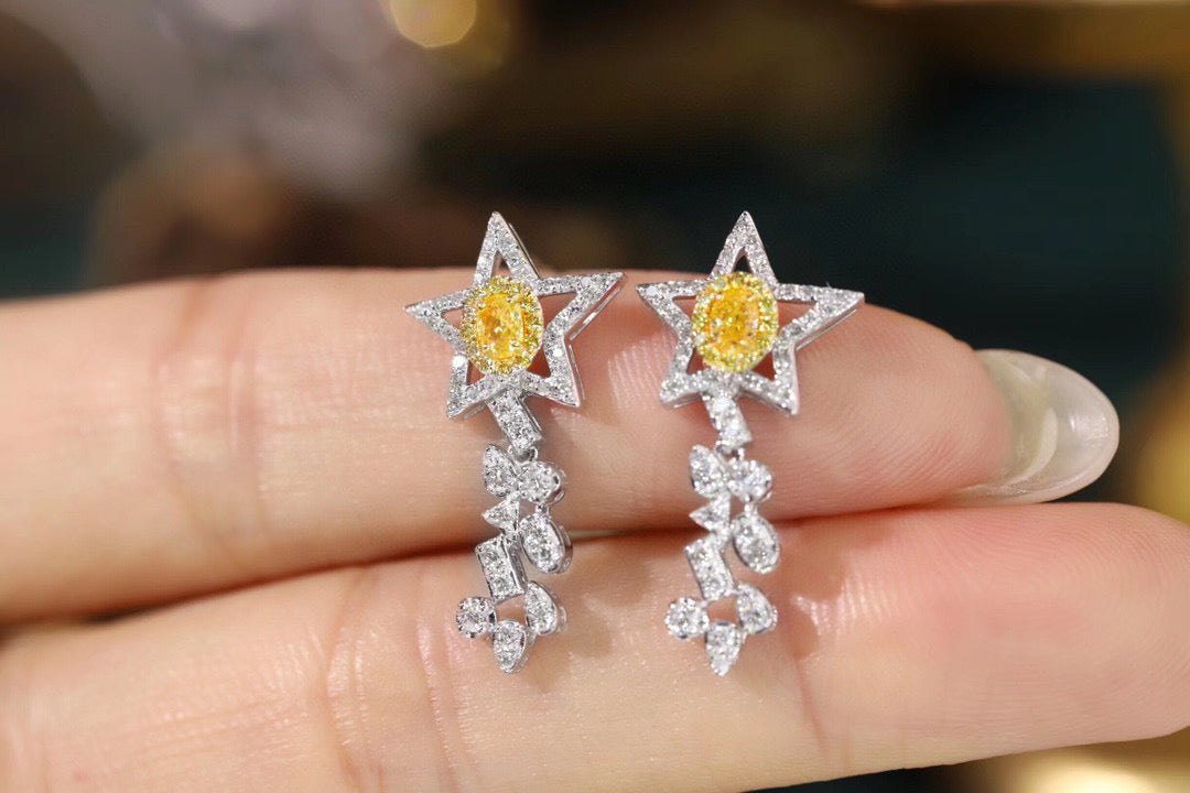 Comet Diamond Earrings, 18K Solid Gold Yellow Diamond Star Stud earrings,gift for her