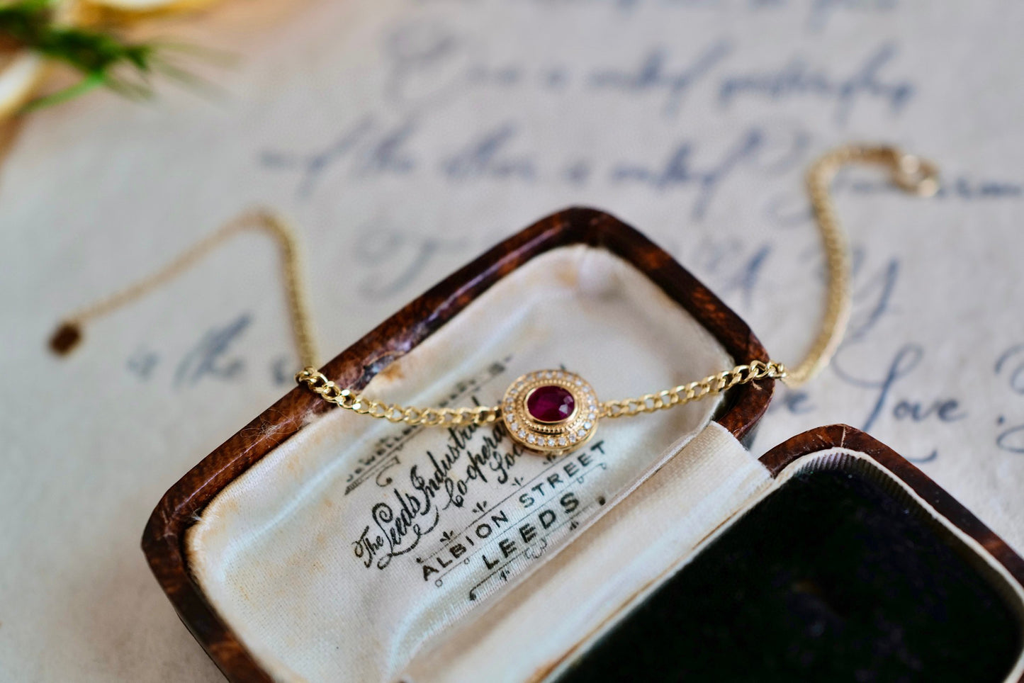 Vintage Genuine Ruby Diamond Bracelet/18K Solid Gold Ruby Diamond Cuban Chain Bracelet