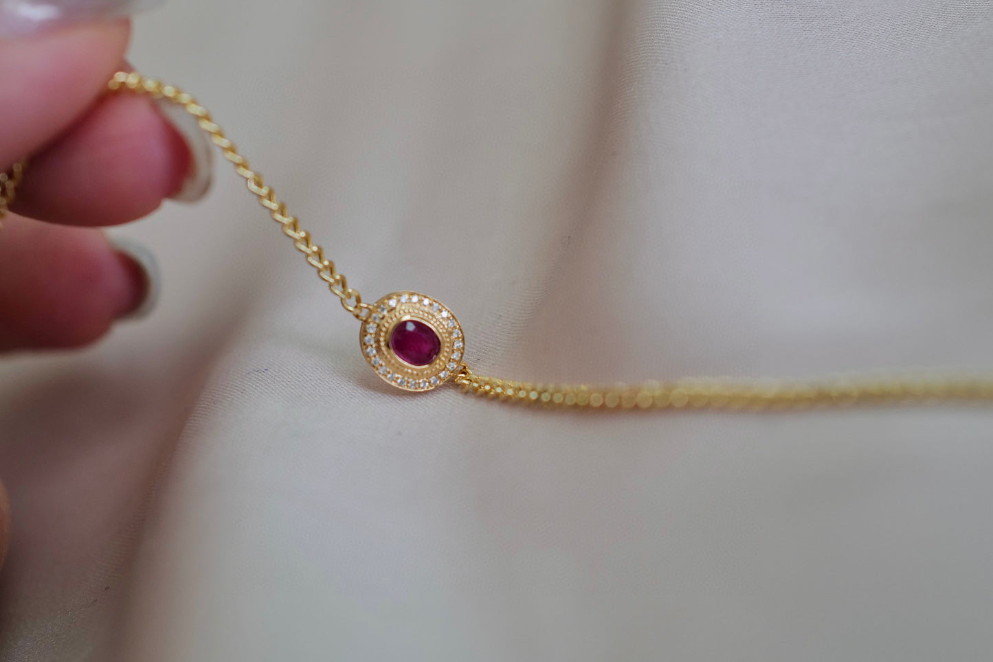 Vintage Genuine Ruby Diamond Bracelet/18K Solid Gold Ruby Diamond Cuban Chain Bracelet