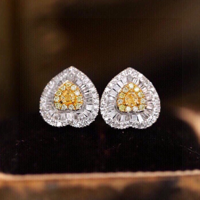 Heart Diamond Earrings, 18K Solid Gold Yellow Gold Heart Stud Earrings, everyday wear earrings