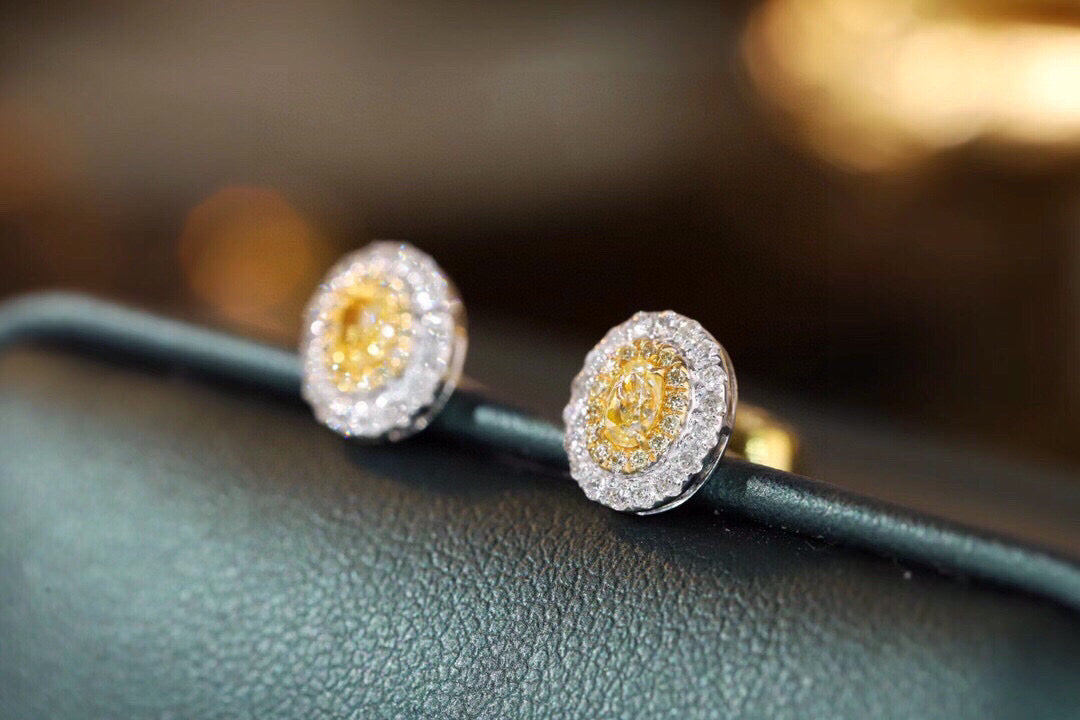 Classic Yellow Diamond Stud Earrings, 18K Solid Gold Yellow Diamond Stud Earrings, gift for her