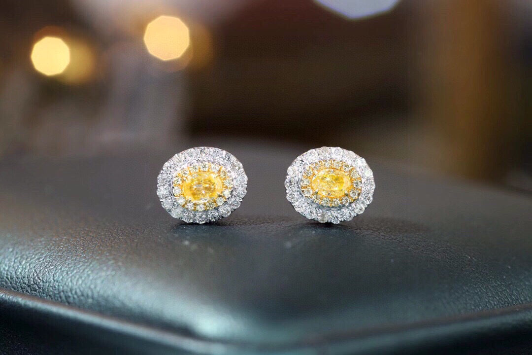 Classic Yellow Diamond Stud Earrings, 18K Solid Gold Yellow Diamond Stud Earrings, gift for her