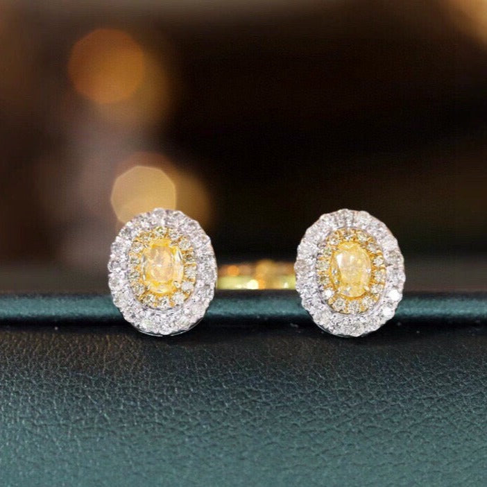 Classic Yellow Diamond Stud Earrings, 18K Solid Gold Yellow Diamond Stud Earrings, gift for her