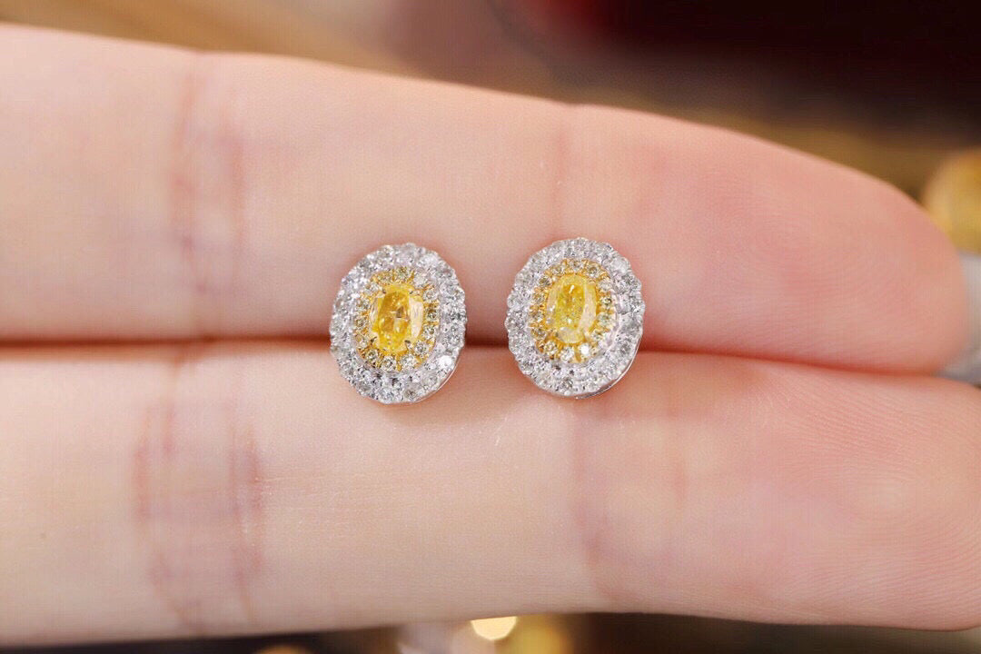 Classic Yellow Diamond Stud Earrings, 18K Solid Gold Yellow Diamond Stud Earrings, gift for her