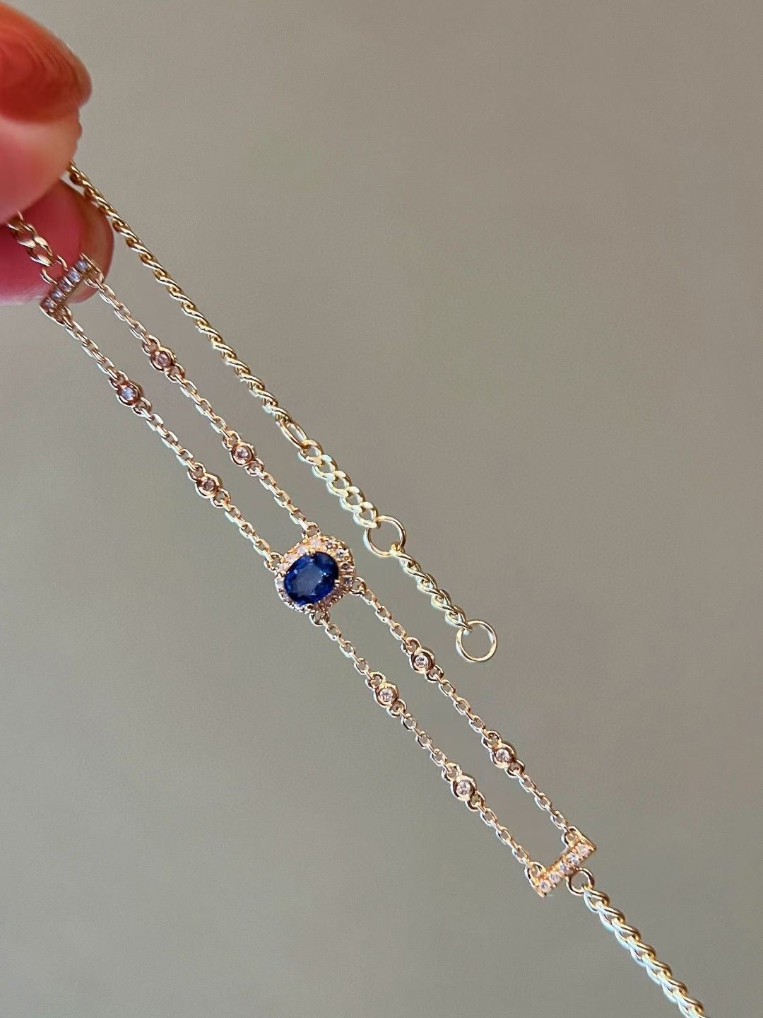 Classic Gold Sapphire Diamond Bracelet/18K Solid Gold Natural Sapphire Bracelet