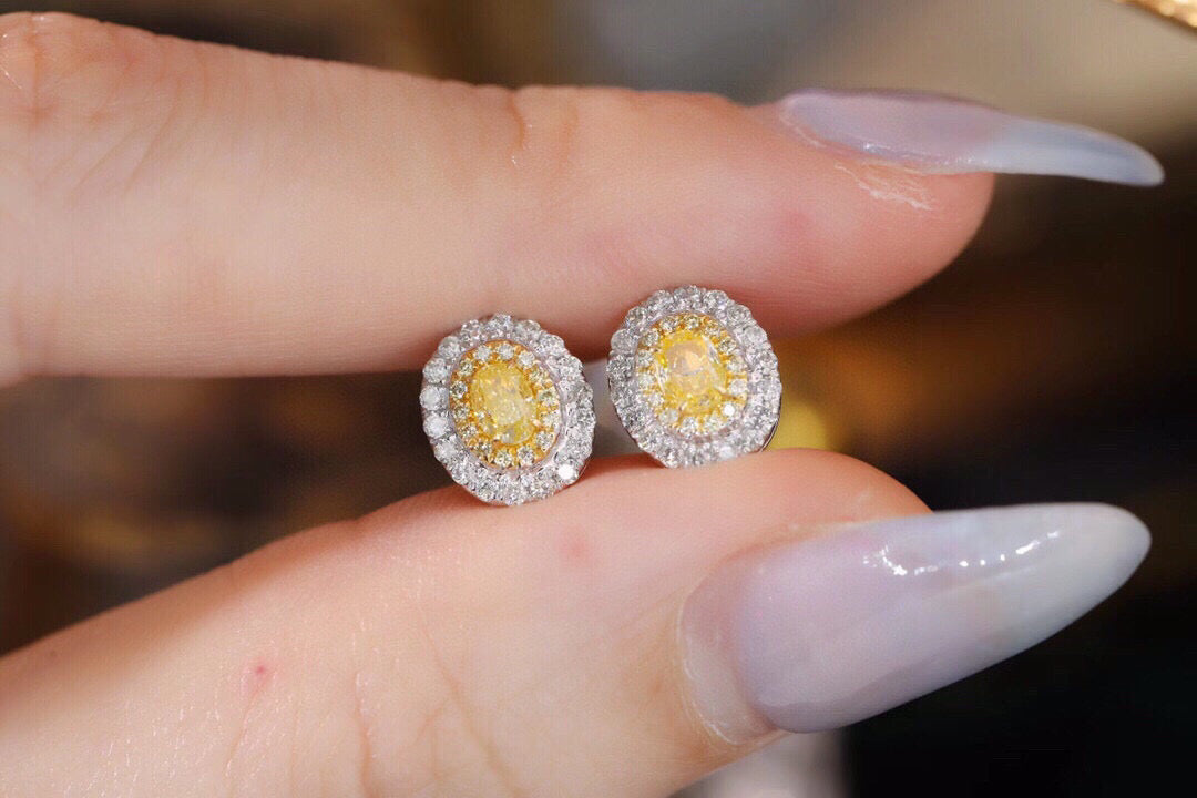 Classic Yellow Diamond Stud Earrings, 18K Solid Gold Yellow Diamond Stud Earrings, gift for her