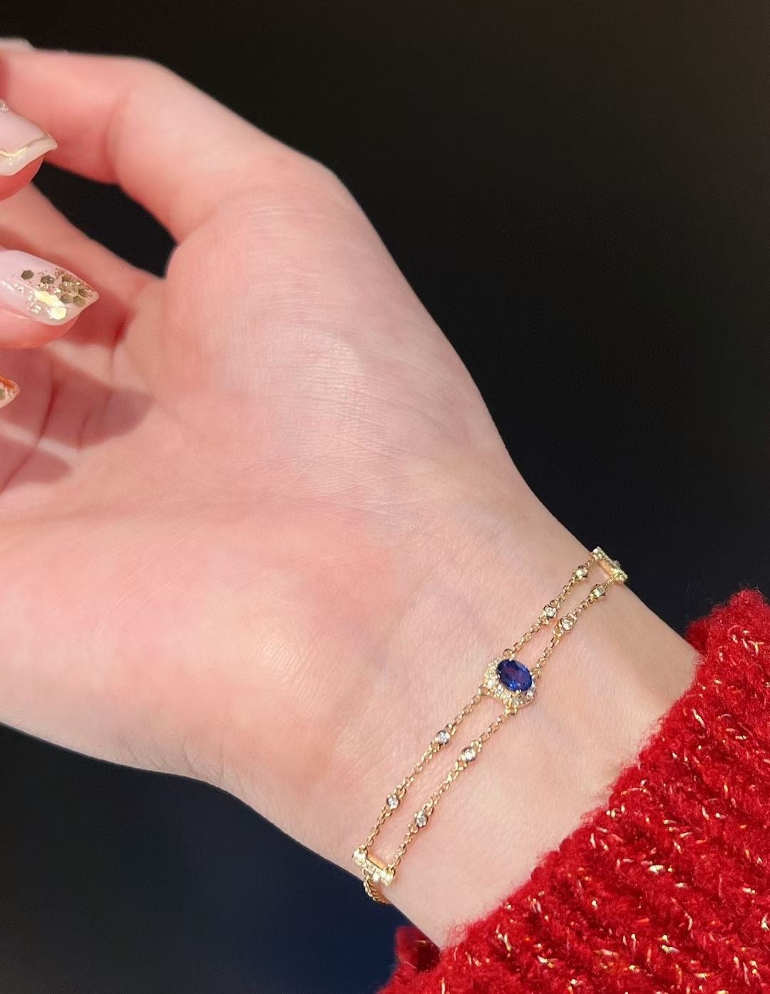 Classic Gold Sapphire Diamond Bracelet/18K Solid Gold Natural Sapphire Bracelet