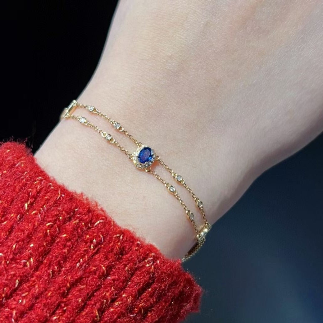 Classic Gold Sapphire Diamond Bracelet/18K Solid Gold Natural Sapphire Bracelet