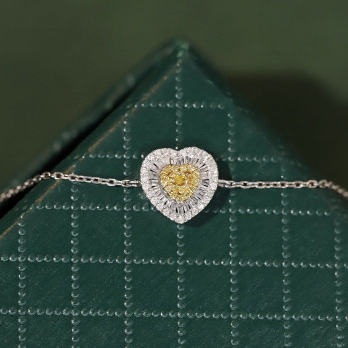 Heart Diamond Bracelet,18K Solid Gold Yellow Diamond Heart Bracelet, Love gift