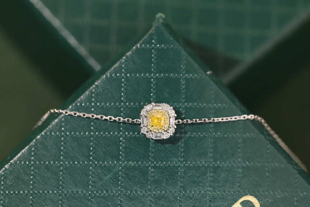 Dainty Diamond Bracelet, 18K Solid Gold Yellow Diamond Adjustable Bracelet, gift for her