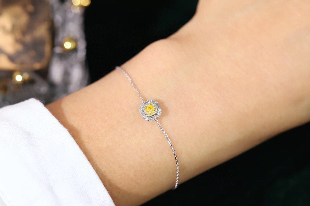 Dainty Diamond Bracelet, 18K Solid Gold Yellow Diamond Adjustable Bracelet, gift for her