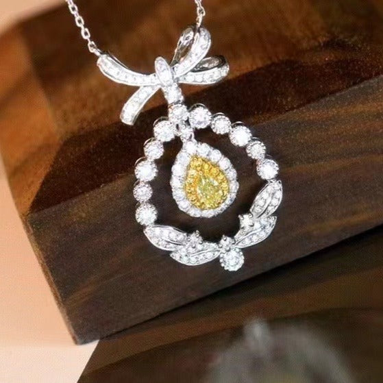 Art Deco Yellow Diamond Necklace, 18K Solid Gold Yellow Diamond necklace, gift for her