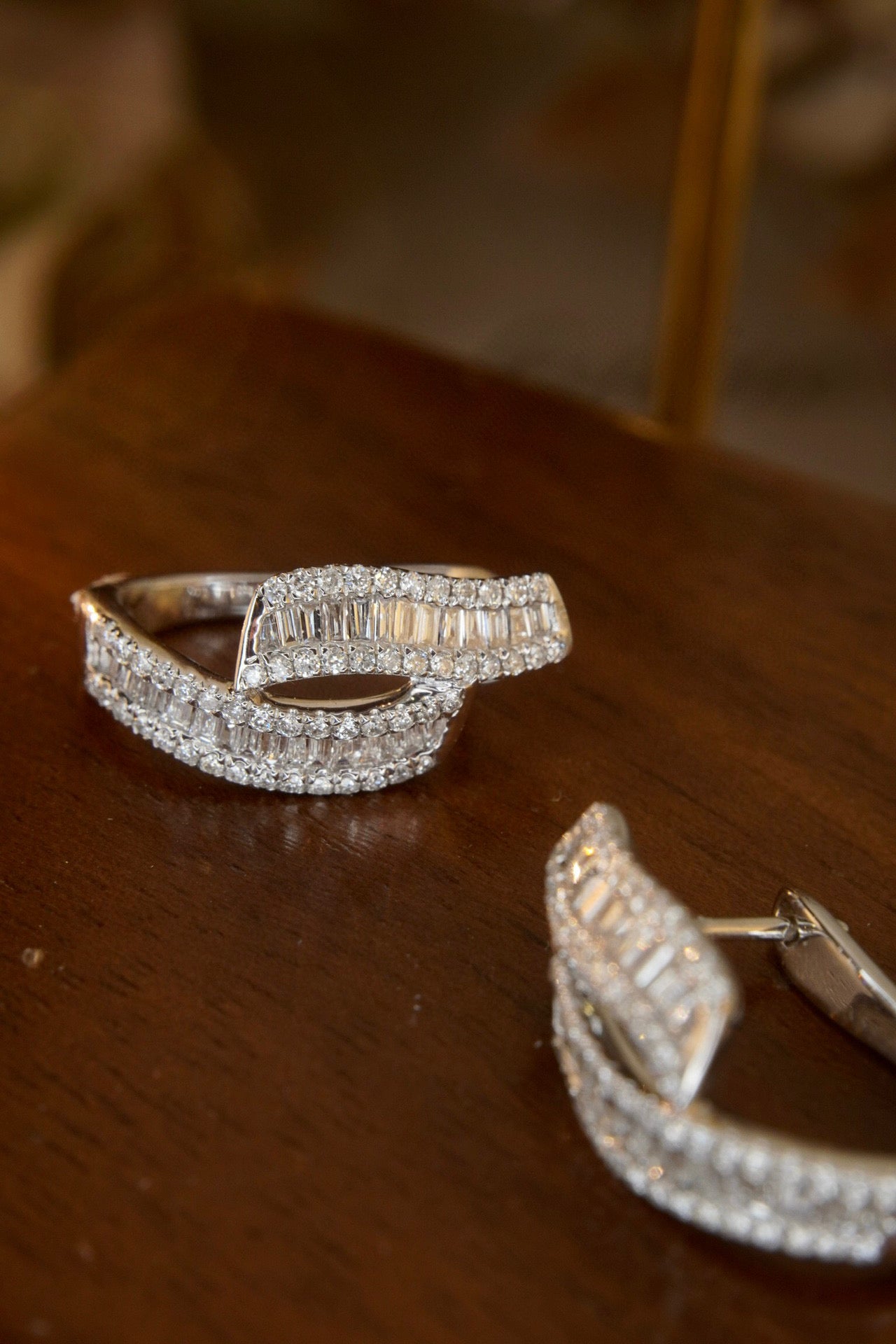 Vintage Baguette Diamond Earrings, 18K Solid Gold Full Diamond Hoop earrings, wedding earrings