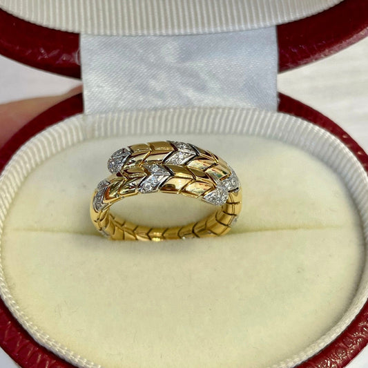 Art Deco Gold Genuine Diamond Band, Vintage 18K Solid Gold Diamond Snake Ring,