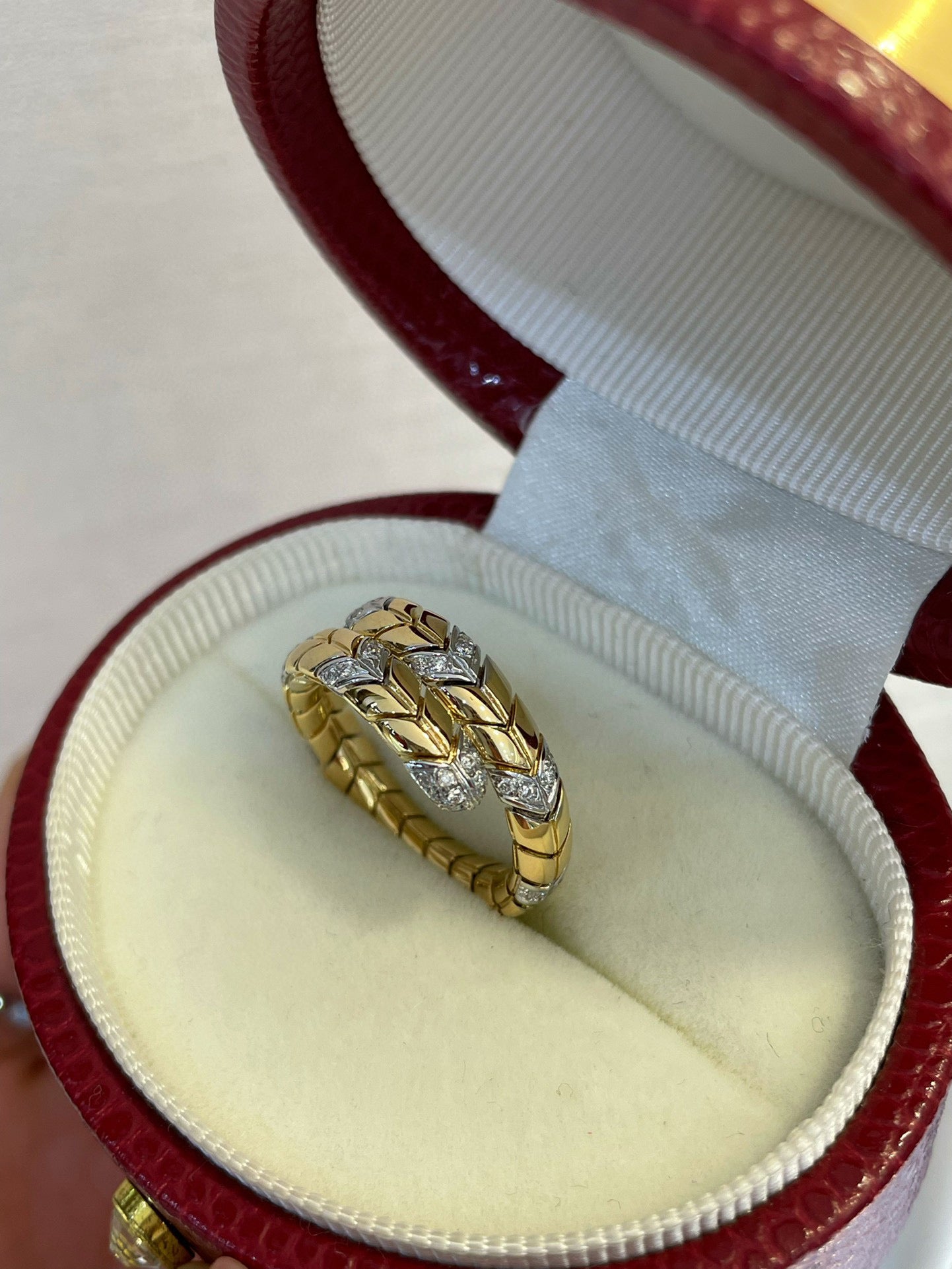 Art Deco Gold Genuine Diamond Band, Vintage 18K Solid Gold Diamond Snake Ring,