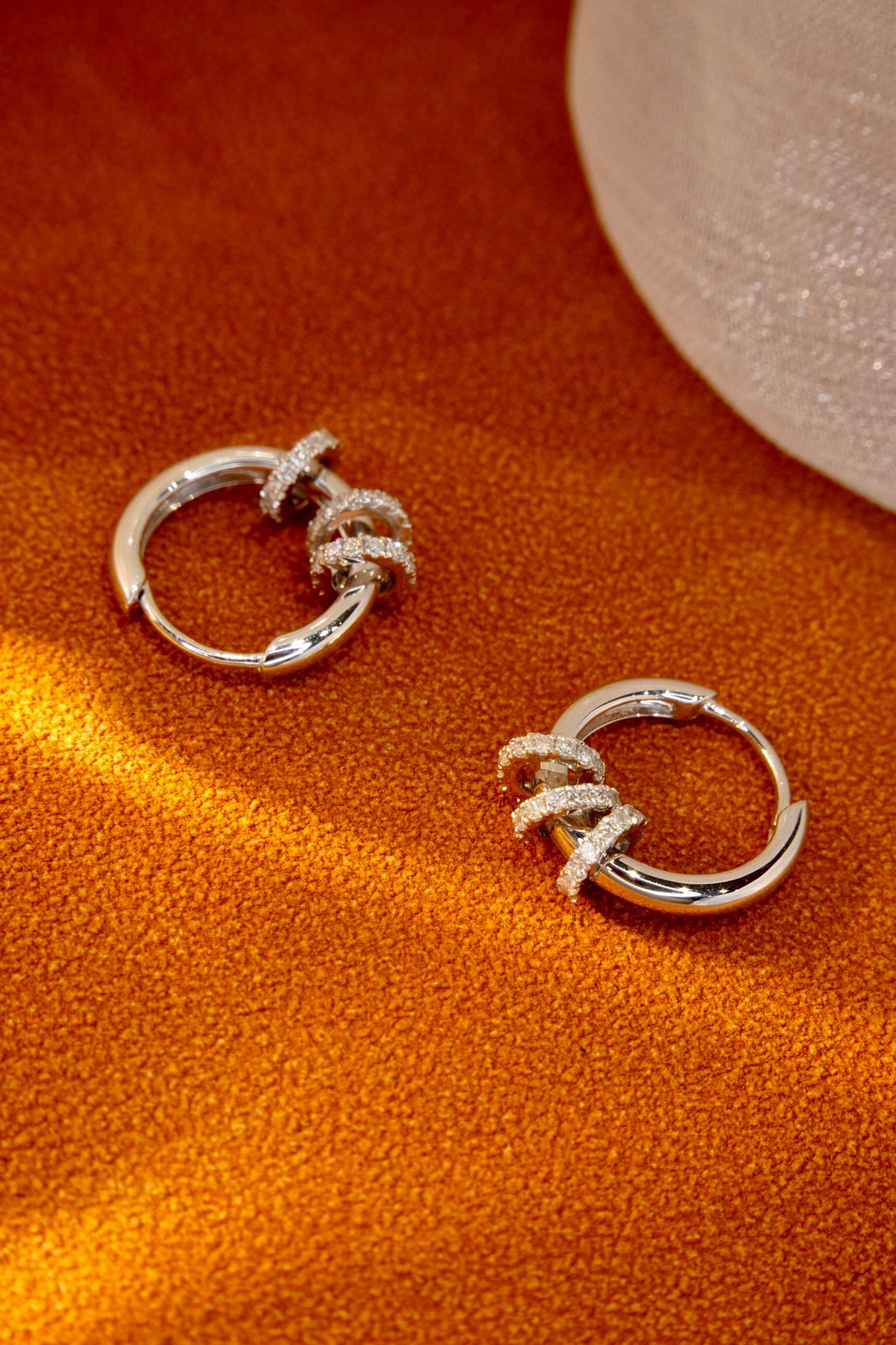 Vintage Three Rings Hoop Earrings, 18K Solid Gold Diamond Hoop Earrings, gift for her