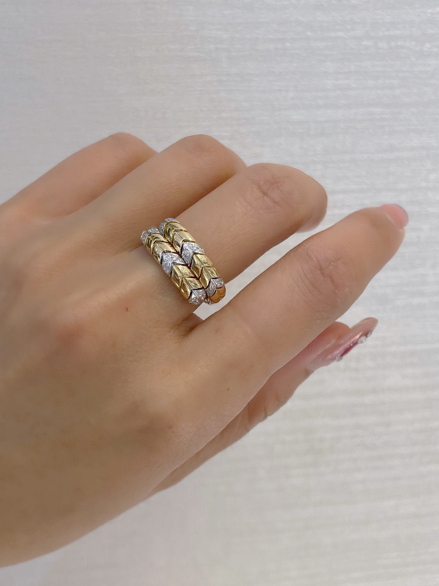 Art Deco Gold Genuine Diamond Band, Vintage 18K Solid Gold Diamond Snake Ring,