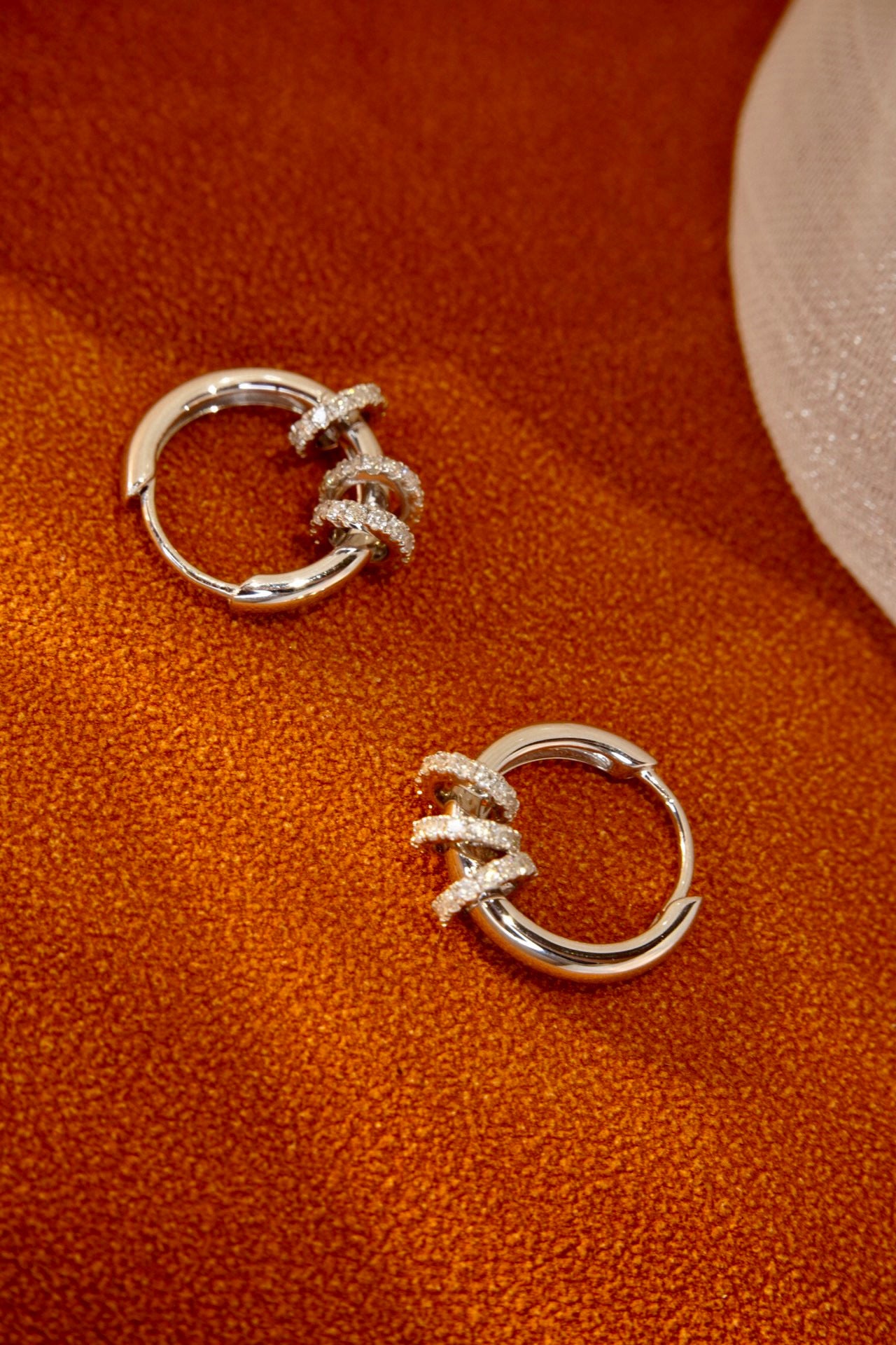 Vintage Three Rings Hoop Earrings, 18K Solid Gold Diamond Hoop Earrings, gift for her