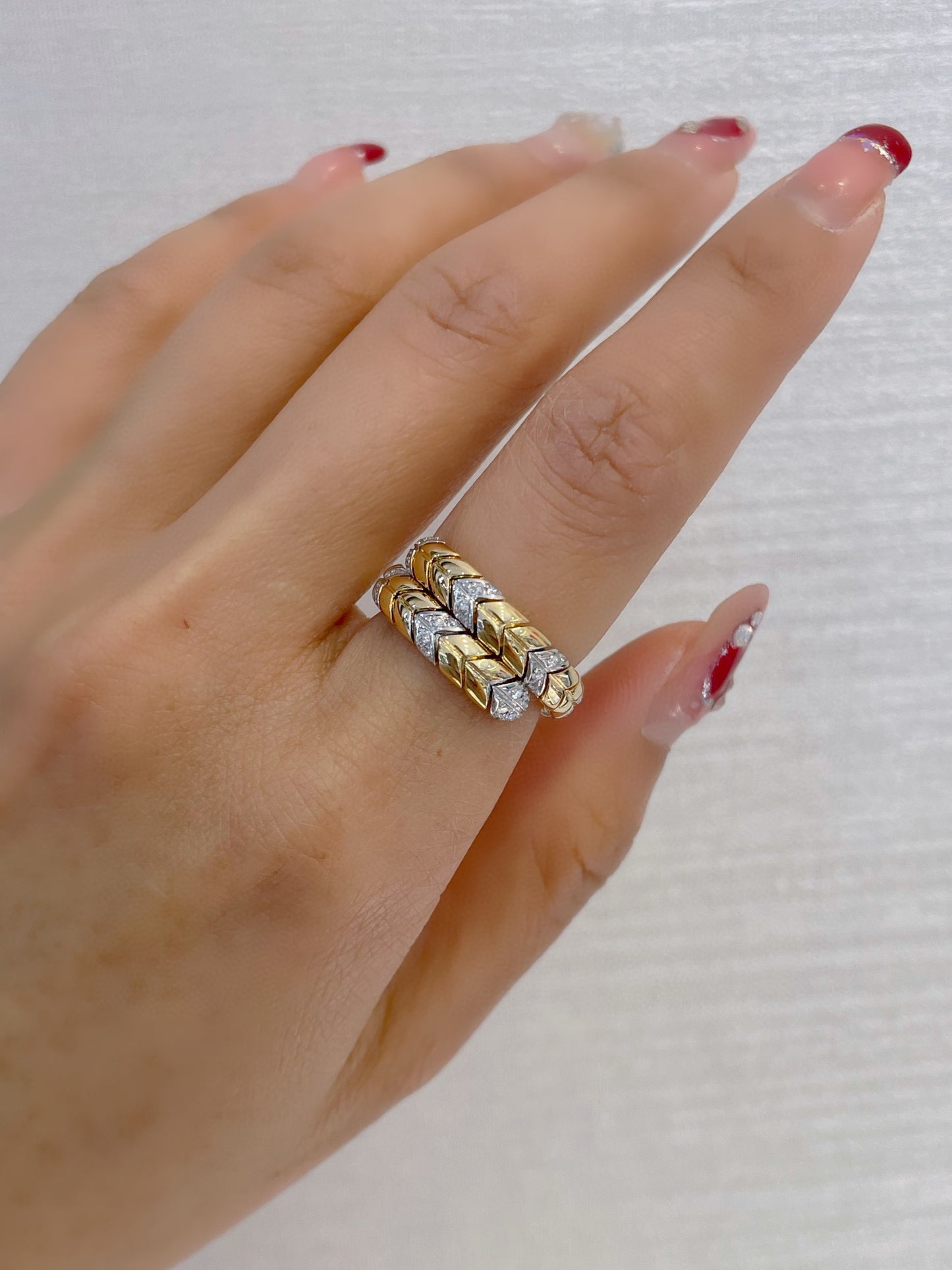 Art Deco Gold Genuine Diamond Band, Vintage 18K Solid Gold Diamond Snake Ring,