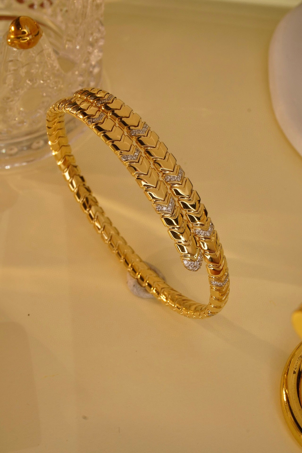 Fancy Gold Diamond Snake Bracelet, 18K Solid Gold Diamond Snake Bracelet