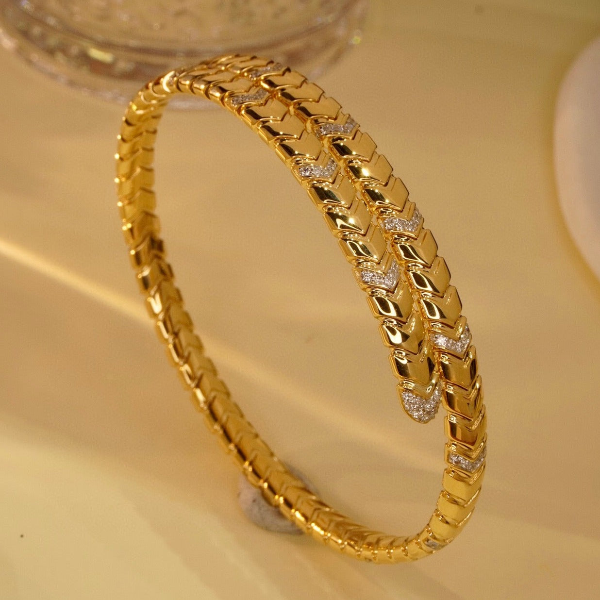 Fancy Gold Diamond Snake Bracelet, 18K Solid Gold Diamond Snake Bracelet