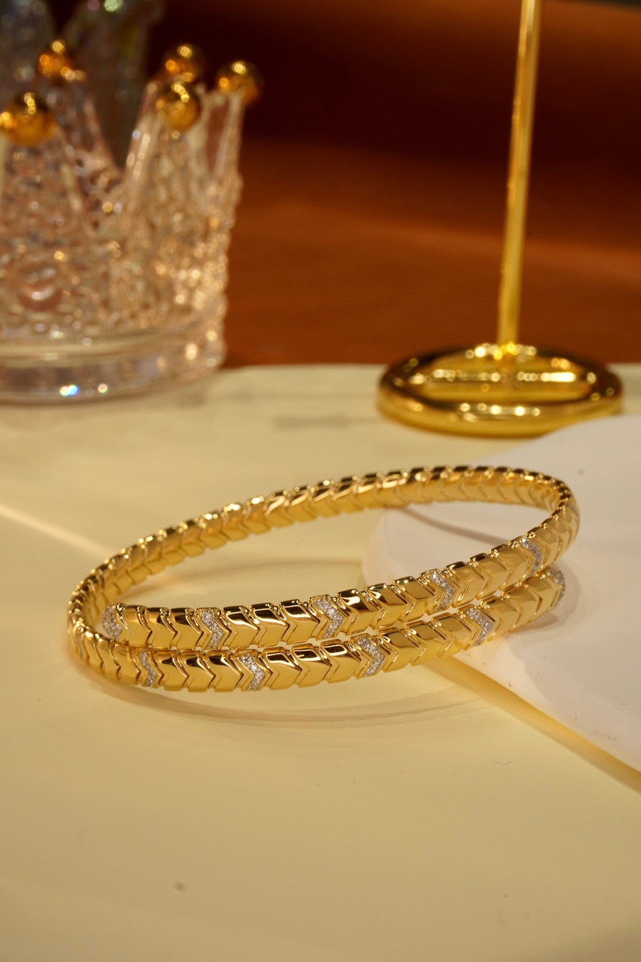 Fancy Gold Diamond Snake Bracelet, 18K Solid Gold Diamond Snake Bracelet