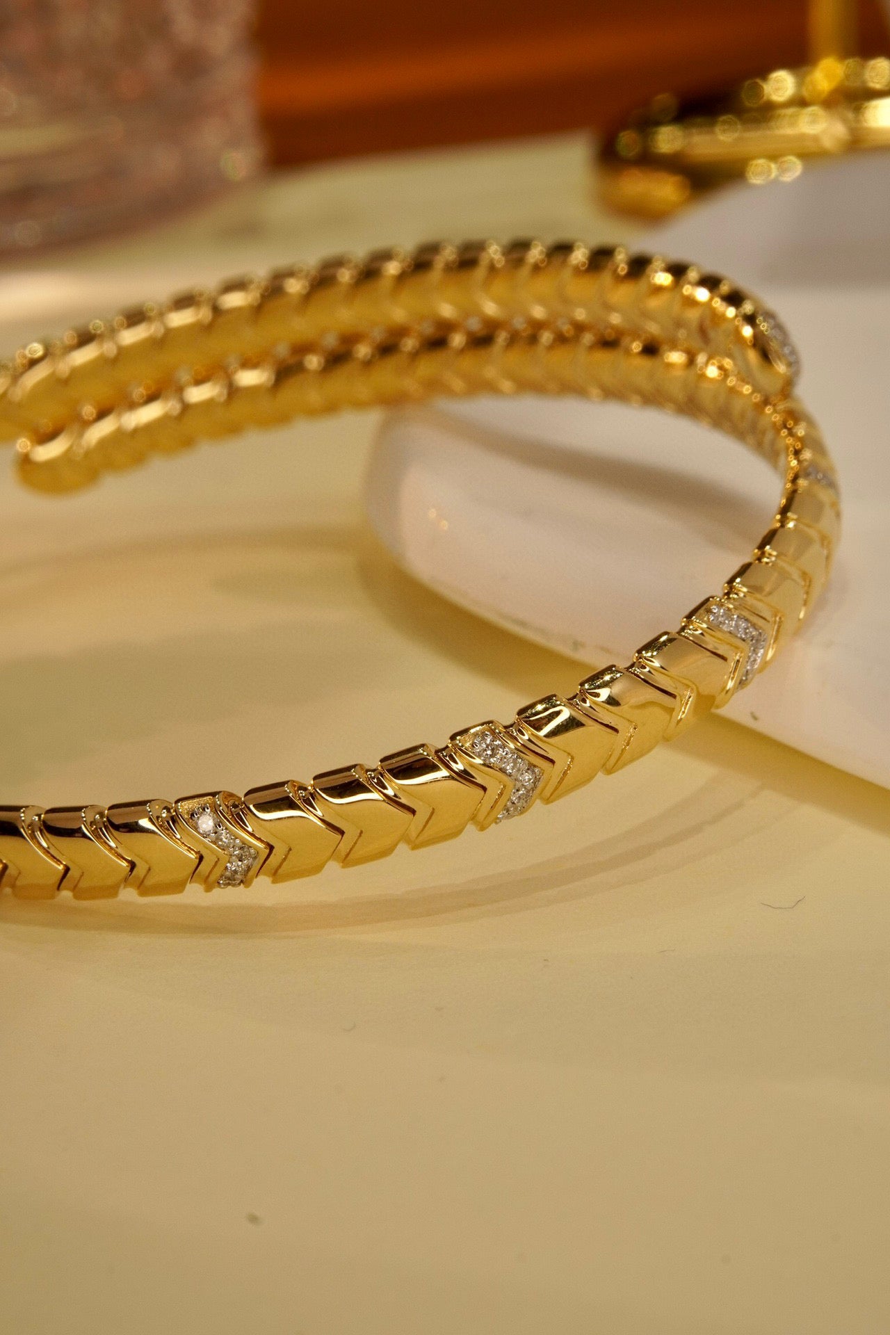 Fancy Gold Diamond Snake Bracelet, 18K Solid Gold Diamond Snake Bracelet