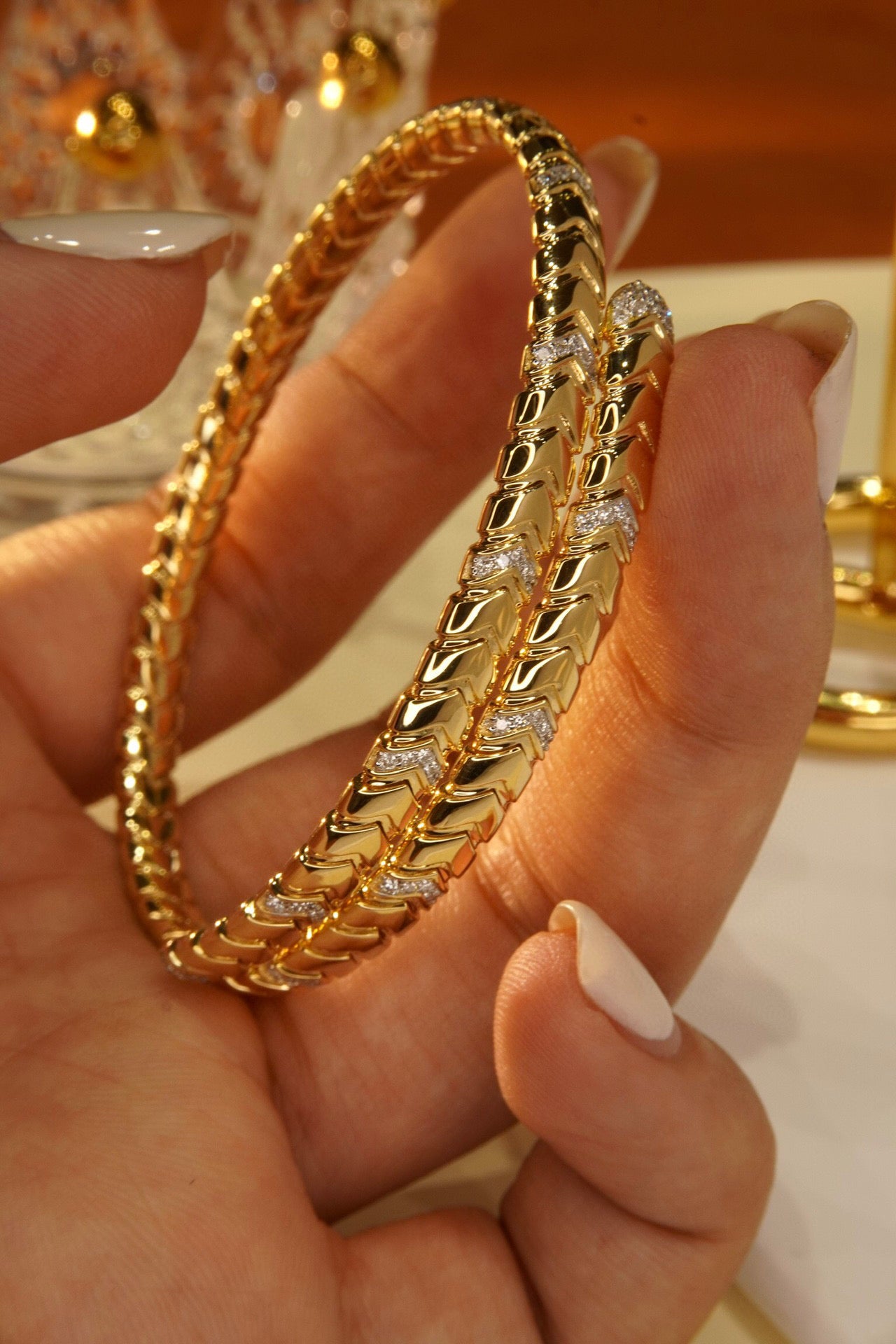 Fancy Gold Diamond Snake Bracelet, 18K Solid Gold Diamond Snake Bracelet