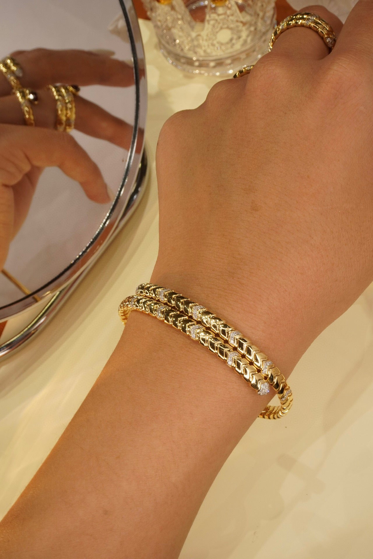 Fancy Gold Diamond Snake Bracelet, 18K Solid Gold Diamond Snake Bracelet