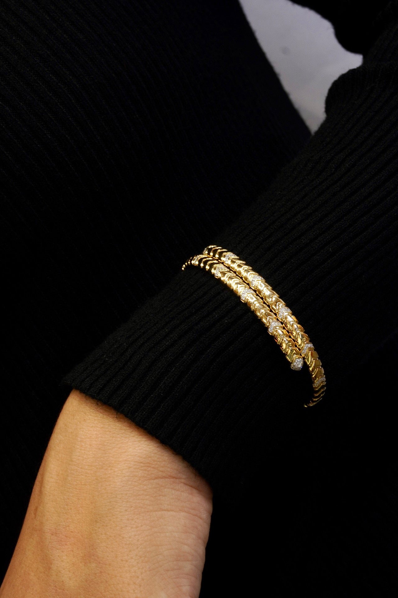 Fancy Gold Diamond Snake Bracelet, 18K Solid Gold Diamond Snake Bracelet