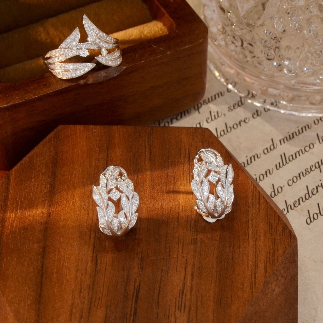 Laurel Leaf Diamond Earrings, 18K Solid Gold Diamond Clip On Earrings