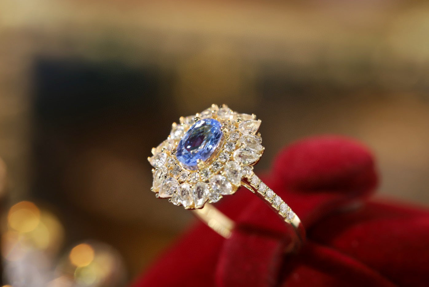 Vintage K Gold Sapphire Ring, 18K Solid gold Natural Sapphire Diamond Ring