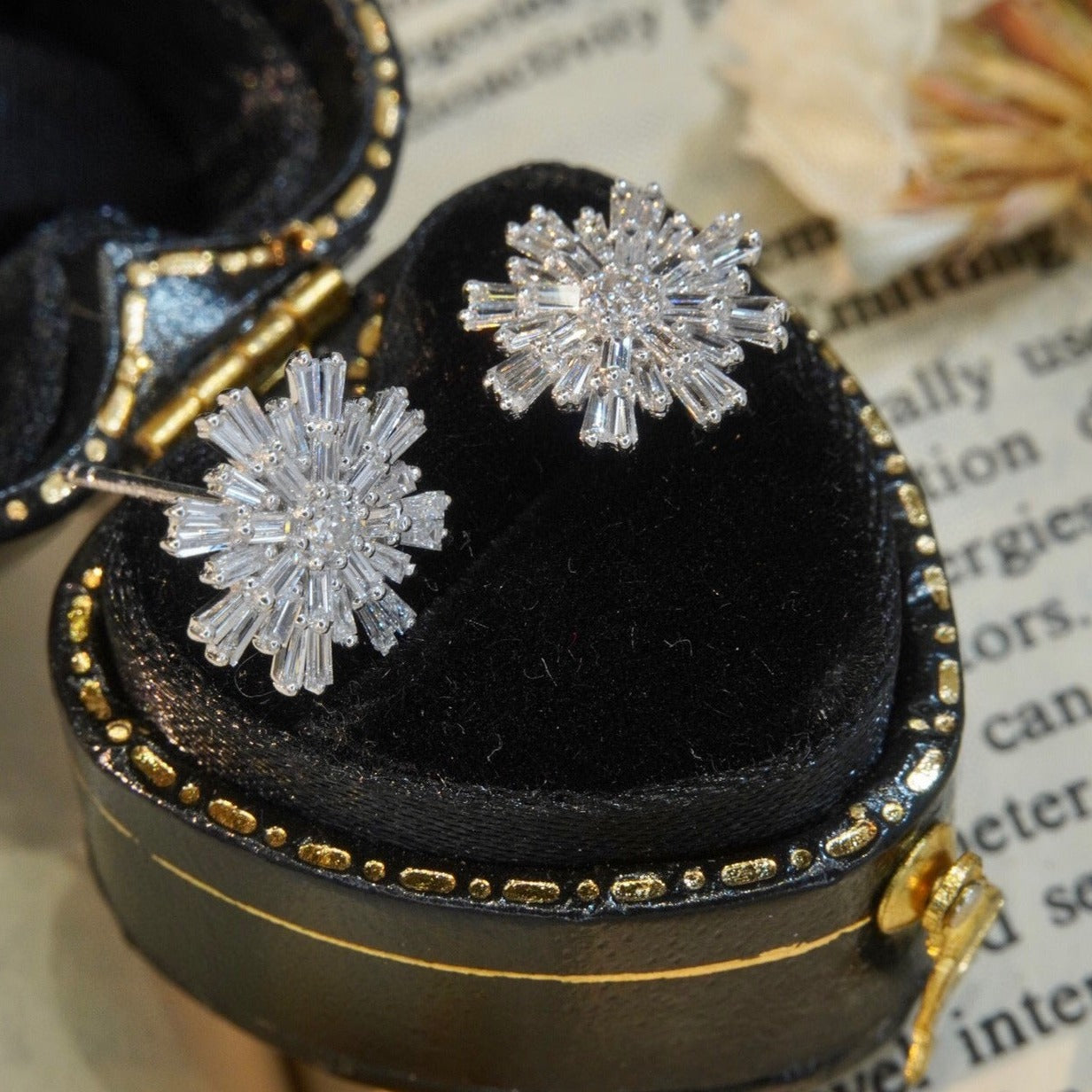 Luxury Snowflake Diamond Earrings, 18K Solid Gold Full Diamond Stud Earrings