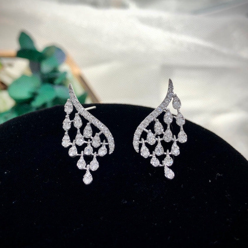 Unique Drop Diamond Earrings, 18K Solid Gold Drop Diamond Stud Earrings