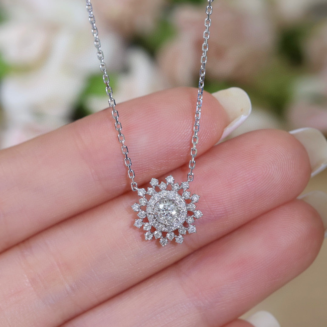 Fancy Snowflake Diamond Necklace,18K Solid Gold Diamond Necklace