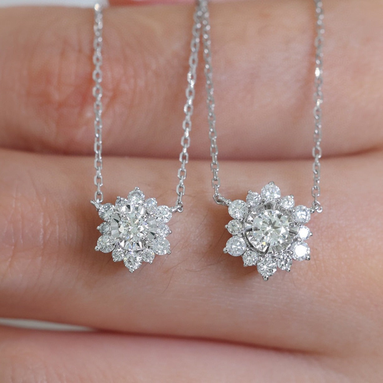 Dainty Snowflake Diamond Necklace, 18K Solid Gold Diamond Flower Necklace