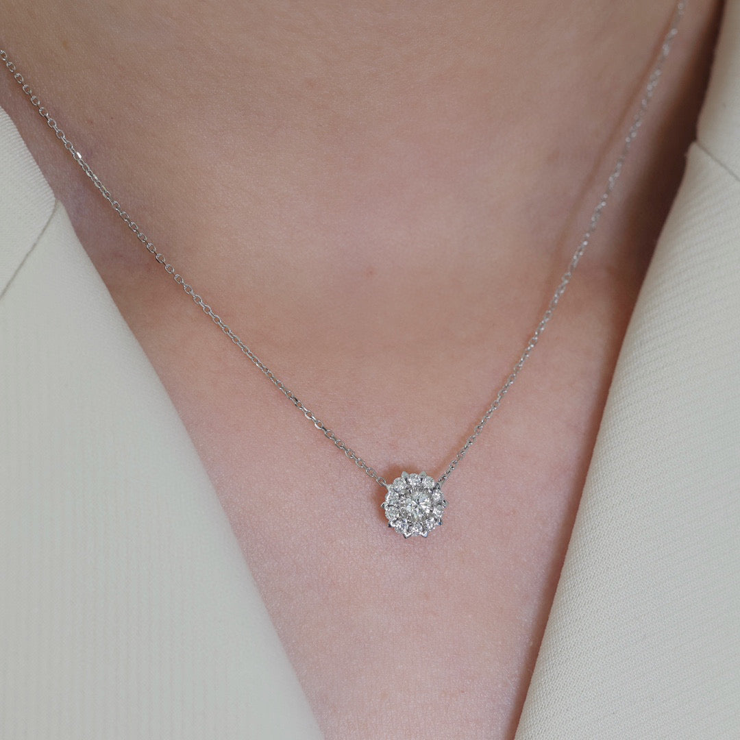 Vintage Snowflake Diamond Necklace, 18K Solid Gold Diamond Necklace