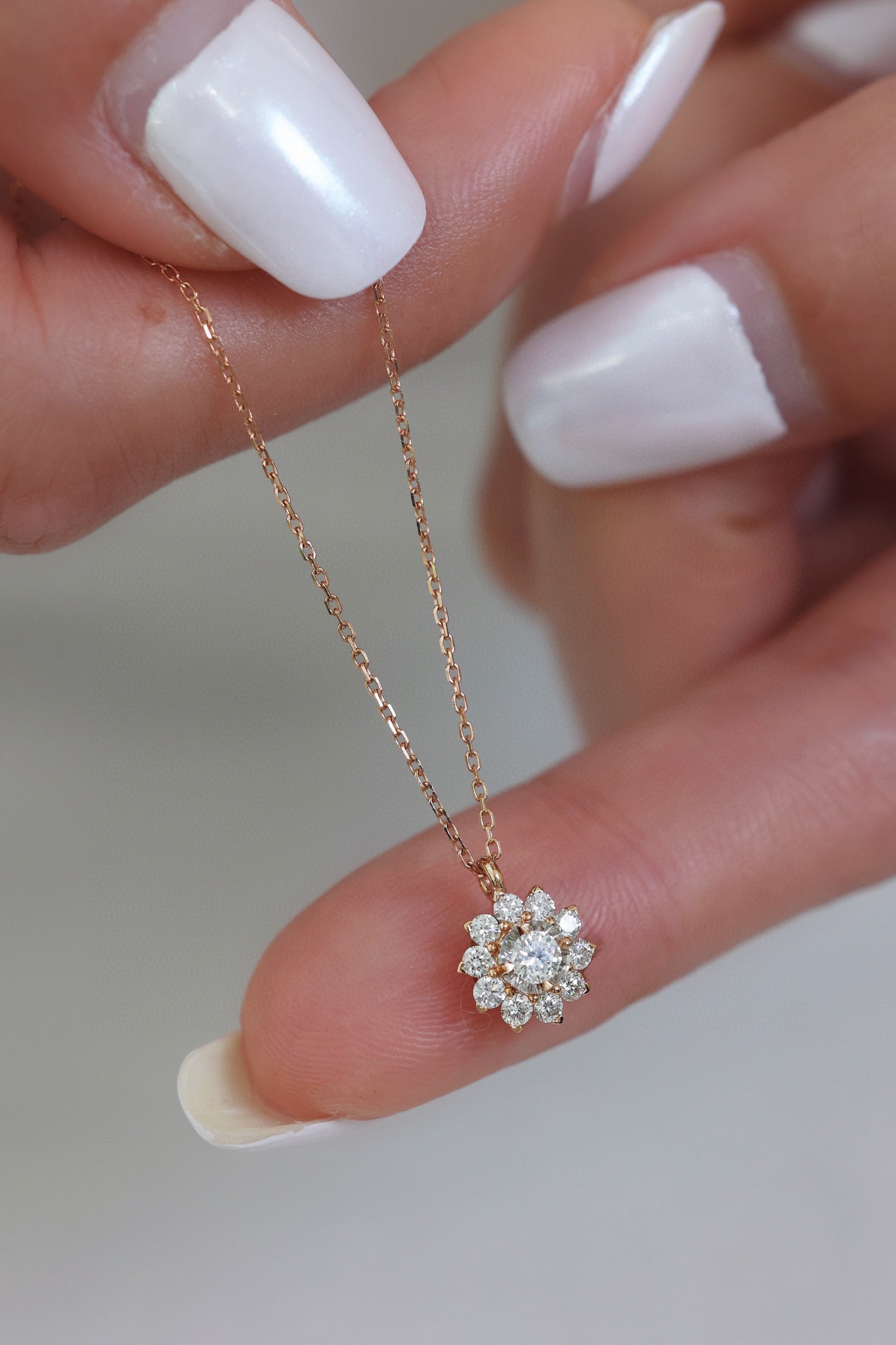 Dainty Sun Flower Diamond Necklace, 18K Solid Gold Diamond Necklace