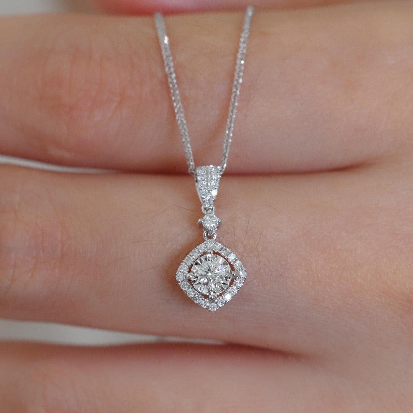 Halo Dainty Diamond Necklace, 18K Solid Gold Diamond Necklace, gift for her