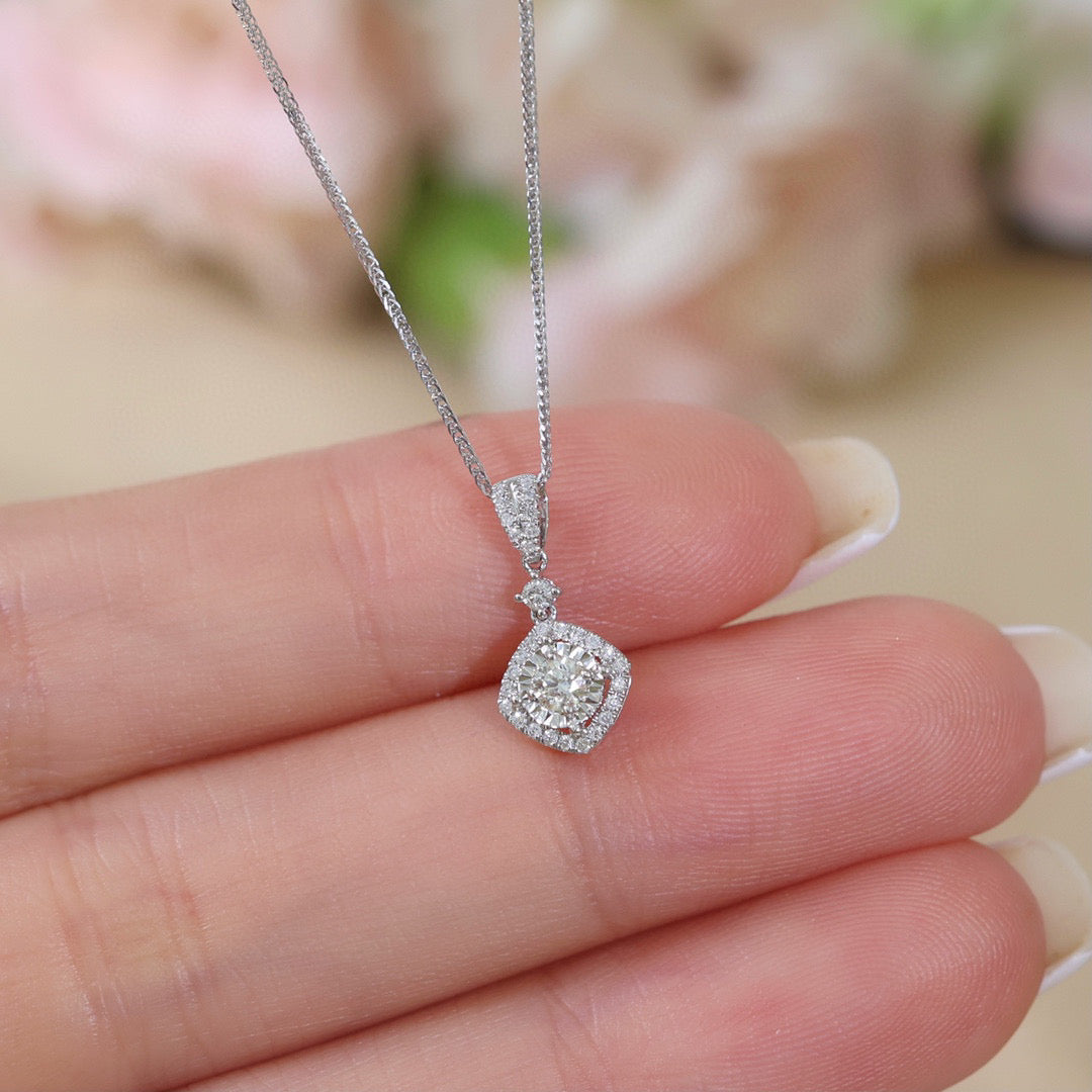 Halo Dainty Diamond Necklace, 18K Solid Gold Diamond Necklace, gift for her