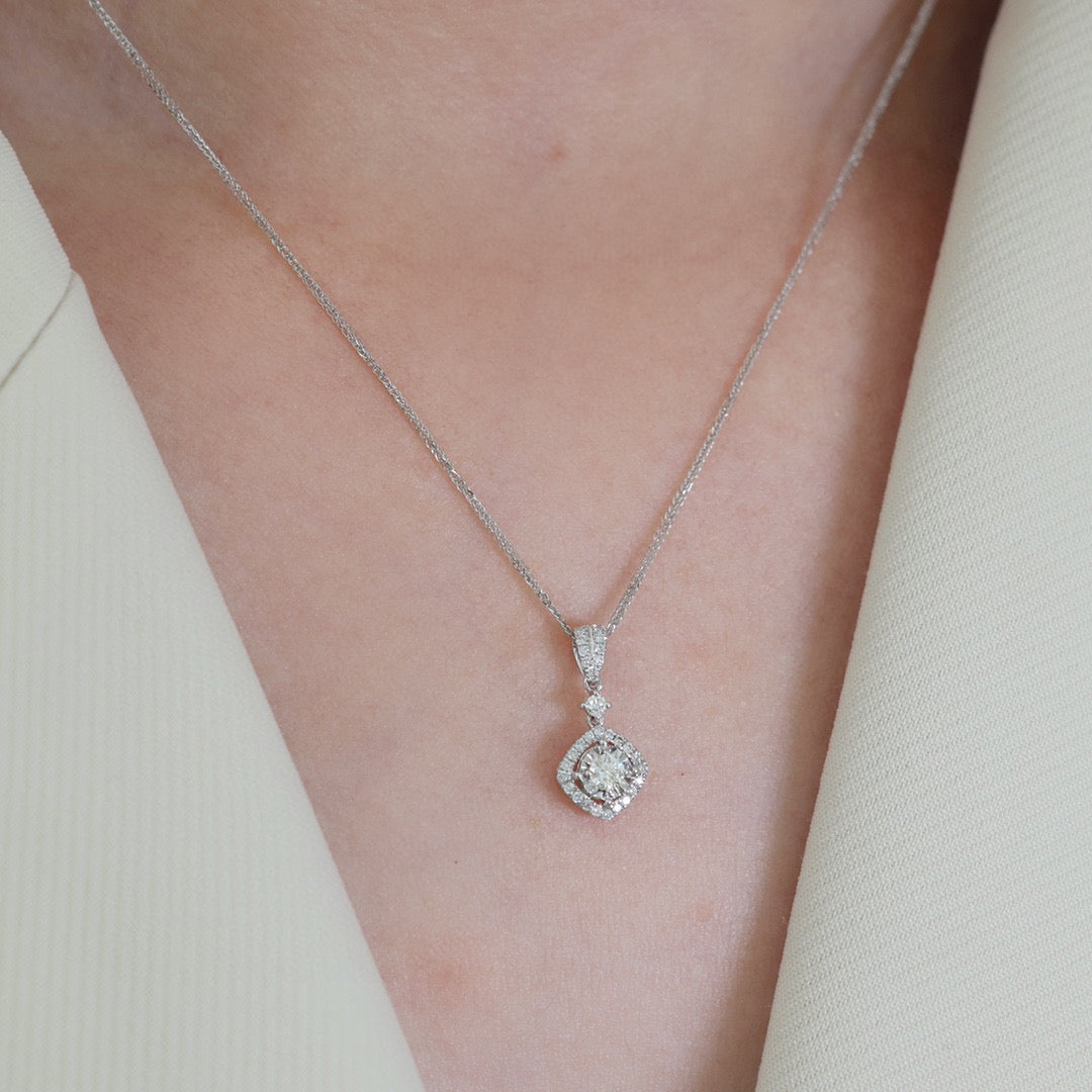 Halo Dainty Diamond Necklace, 18K Solid Gold Diamond Necklace, gift for her