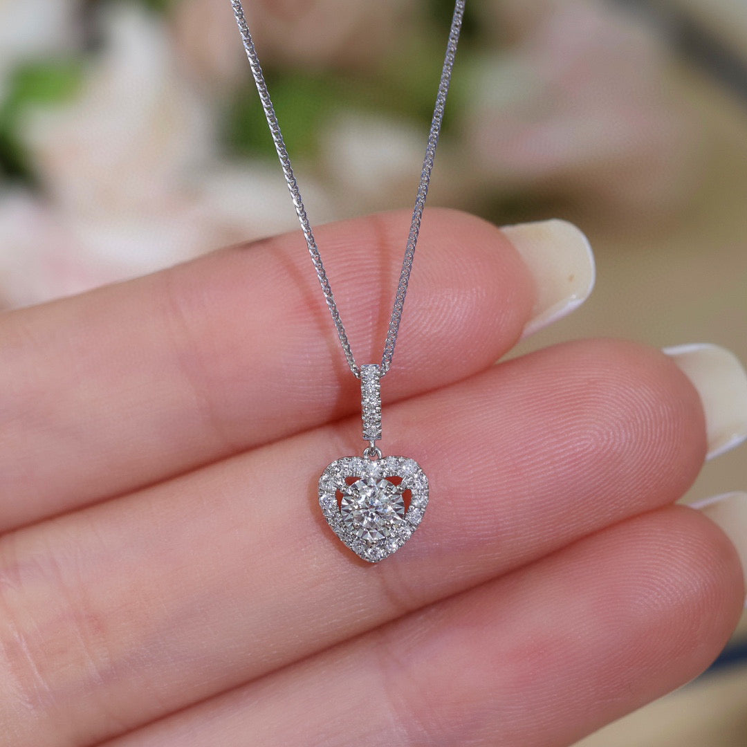 Sweet Heart Halo Diamond Necklace, 18K Solid Gold Diamond Necklace, gift for her