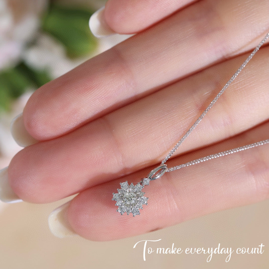 Dainty Flower Diamond Pendant Necklace, 18K Solid Gold Diamond Pendant Necklace