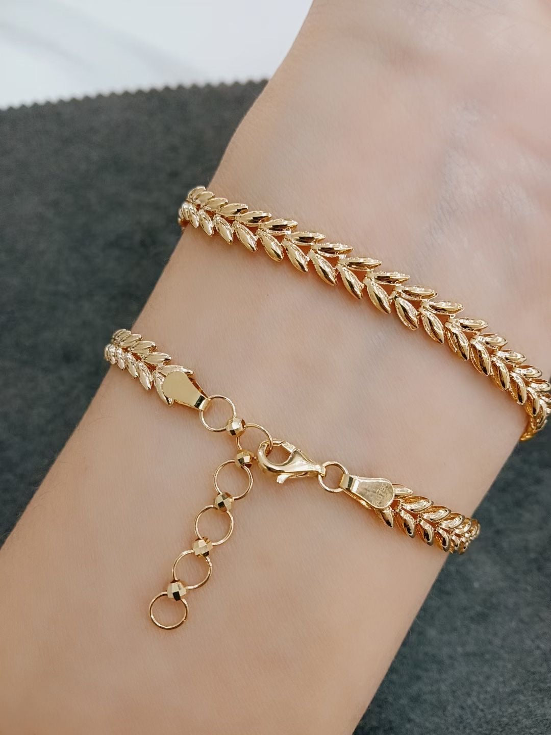 Laurel Leaf Gold Bracelet, 18K Solid gold Adjustable Bracelet