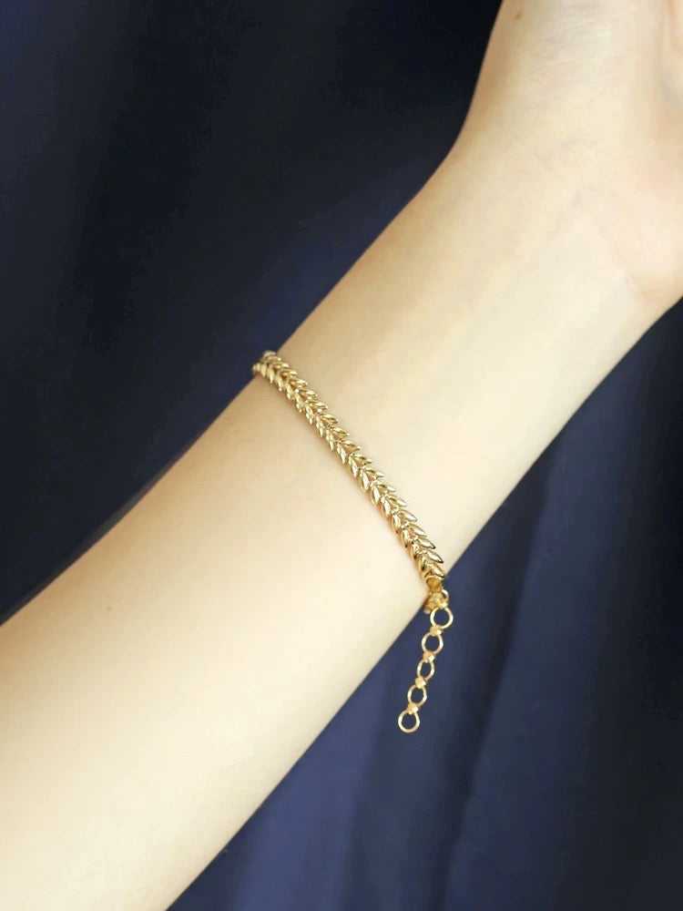 Laurel Leaf Gold Bracelet, 18K Solid gold Adjustable Bracelet