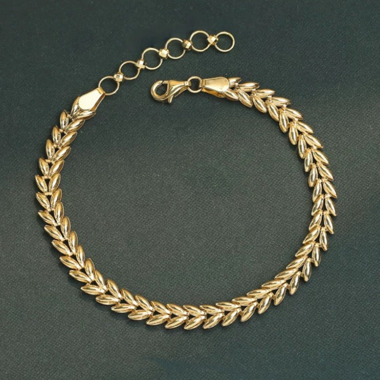 Laurel Leaf Gold Bracelet, 18K Solid gold Adjustable Bracelet