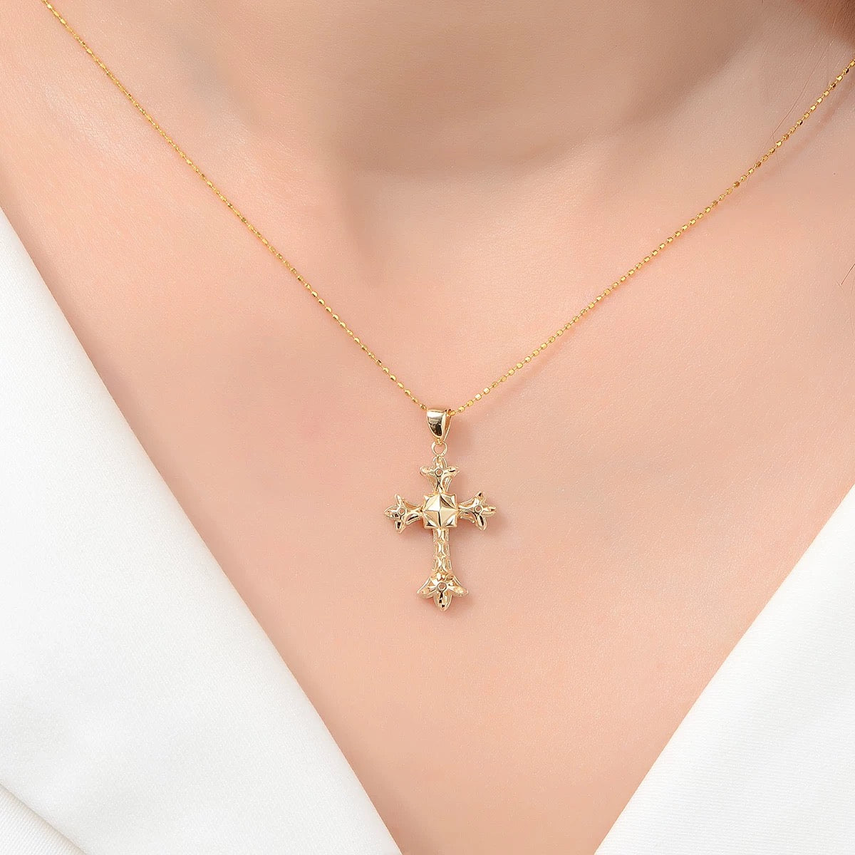 Art Deco Cross Pendant/18K Solid Gold Cross Pendant